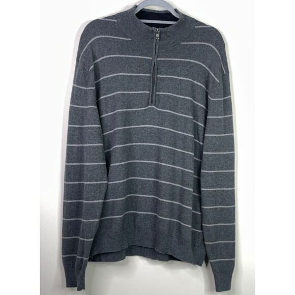 Greg Norman Grey Striped Quarter Zip Sweater Men's Size Large - Picture 6 of 7
